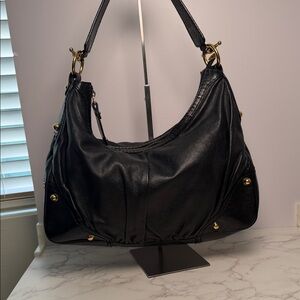 Gucci Black Leather Medium Jockey Hobo Bag